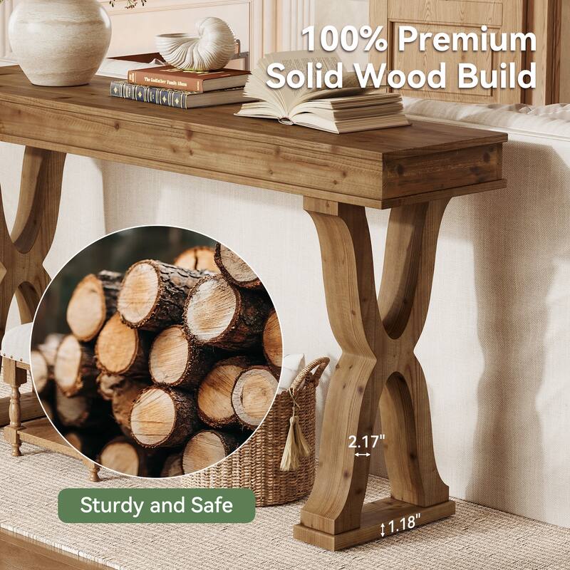 63-Inch Solid Wood Console Table, Farmhouse Narrow Entryway Table