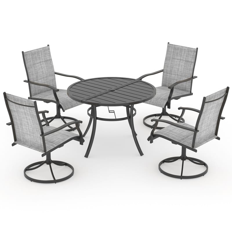 Patio Dining Set, Outdoor Dining Table and Chairs Set with Textilene Chairs, Adjustable Umbrella Hole for Garden, Backyard