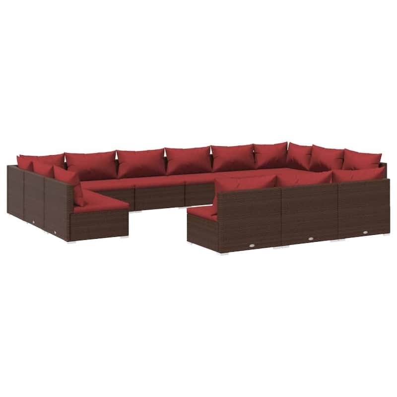 vidaXL Patio Lounge Set with Cushions Brown Poly Rattan - 27.6" x 27.6" x 24" - 27.6" x 27.6" x 24"