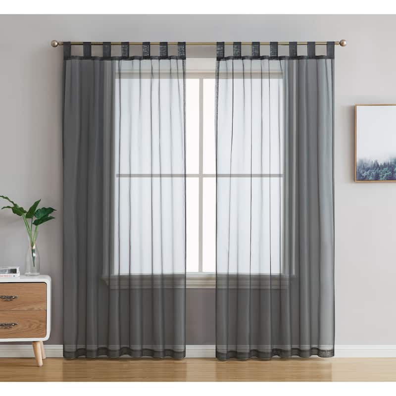 HLC.me Sheer Voile Tab Top Window Curtain Panels for Living room & Bedroom, Set of 2 panels - 54 W x 72 L per panel - Pair - Charcoal Grey