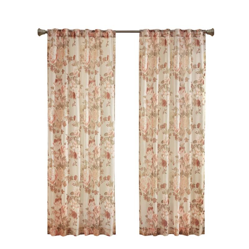 Madison Park Abelia Printed Floral Rod Pocket and Back Tab Voile Sheer Curtain