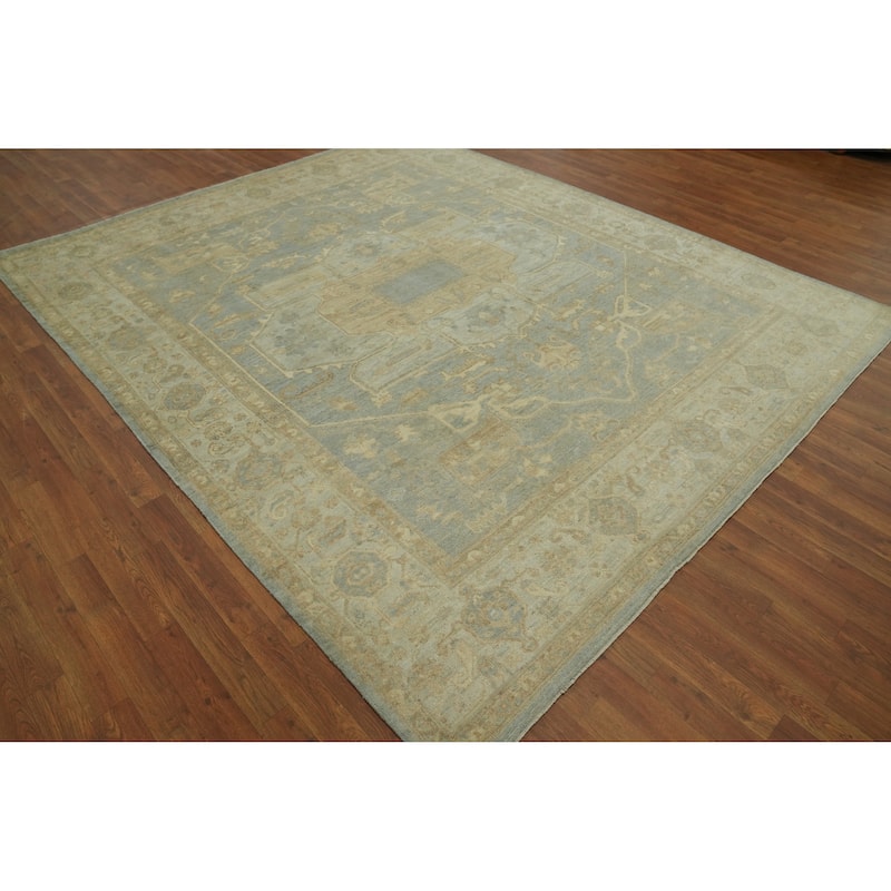 Vegetable Dye Wool Oushak Turkish Area Rug, Medallion Geometric Carpet - 9' 9'' X 8' 2''