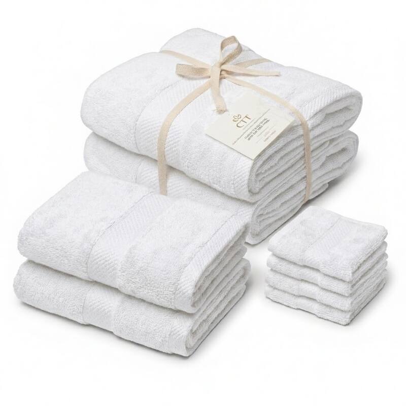 MADISON 8-Piece Cotton Turkish Towel Set Soft Absorbent Bath, Hand Towels & Washcloths - 8-Piece - White