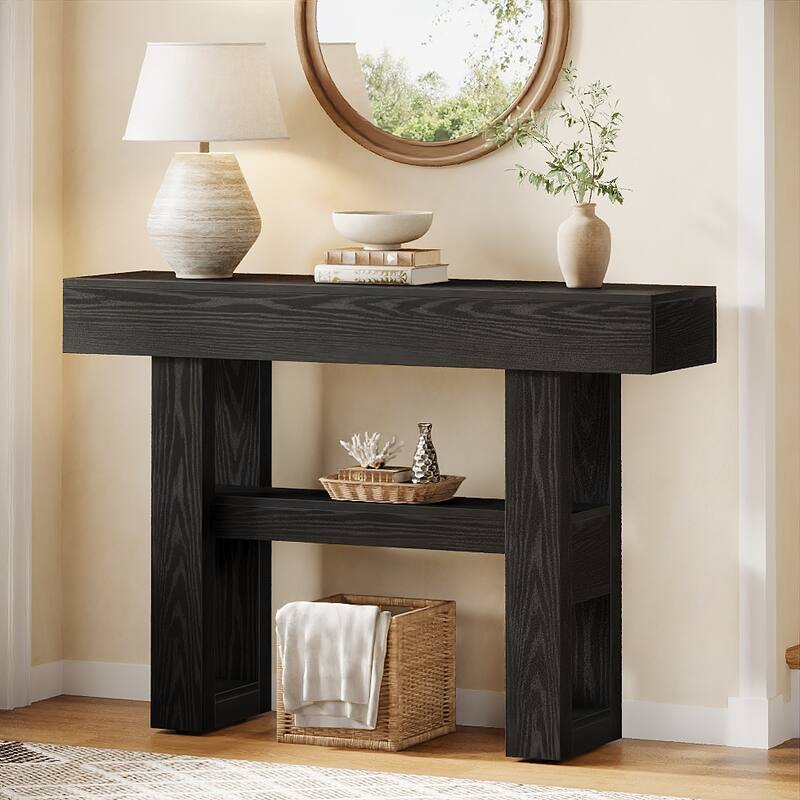 41-Inch Farmhouse Console Table for Entryway, 2-Tier Narrow Sofa Table - 41.34" W x 11.81" D x 31.5" H - Black