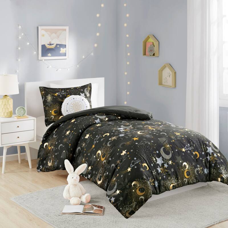Intelligent Design Kids Ariella Starry Sky Metallic Comforter Set with Throw Pillow