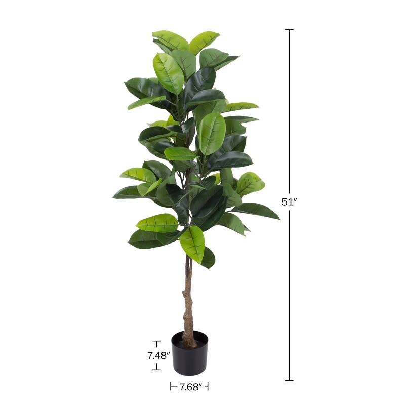 Artificial Rubber Plant - 51-Inch Faux Tree with Natural-Feel Leaves by Pure Garden (Green)