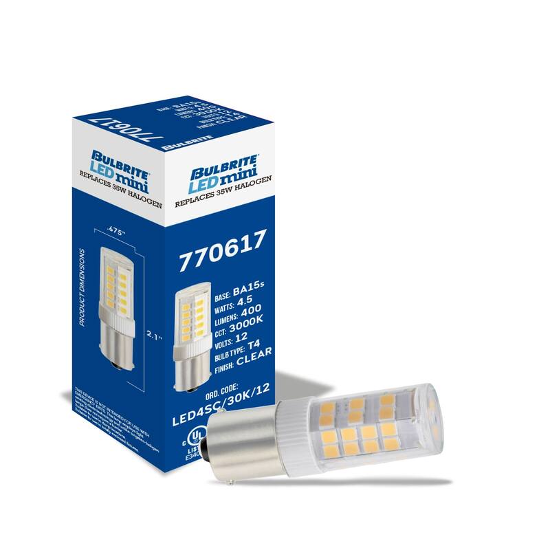 Bulbrite Pack of (2) 4.5 Watt Dimmable Clear Mini Bayonet LED Bulb