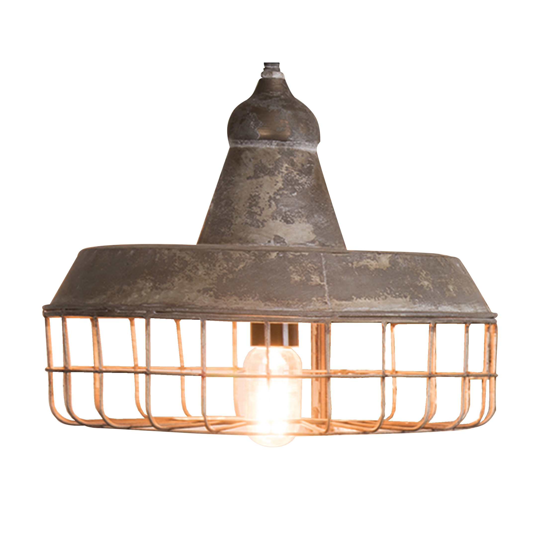 A B Home Iron Pendant with Wire Guard 30 inch Chain and Ceiling Plate 14.3 inchDia. x 13 inch Gray HK424