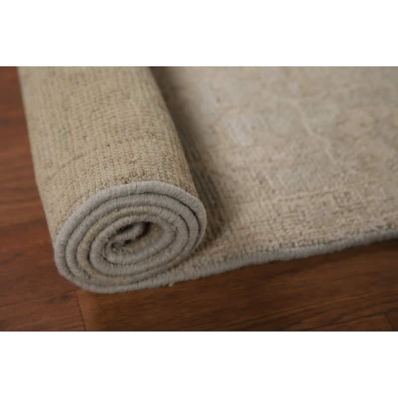 Grey Vegetable Dye Oushak Turkish Runner Rug Handmade Wool Carpet - 2'10" x 9'8"