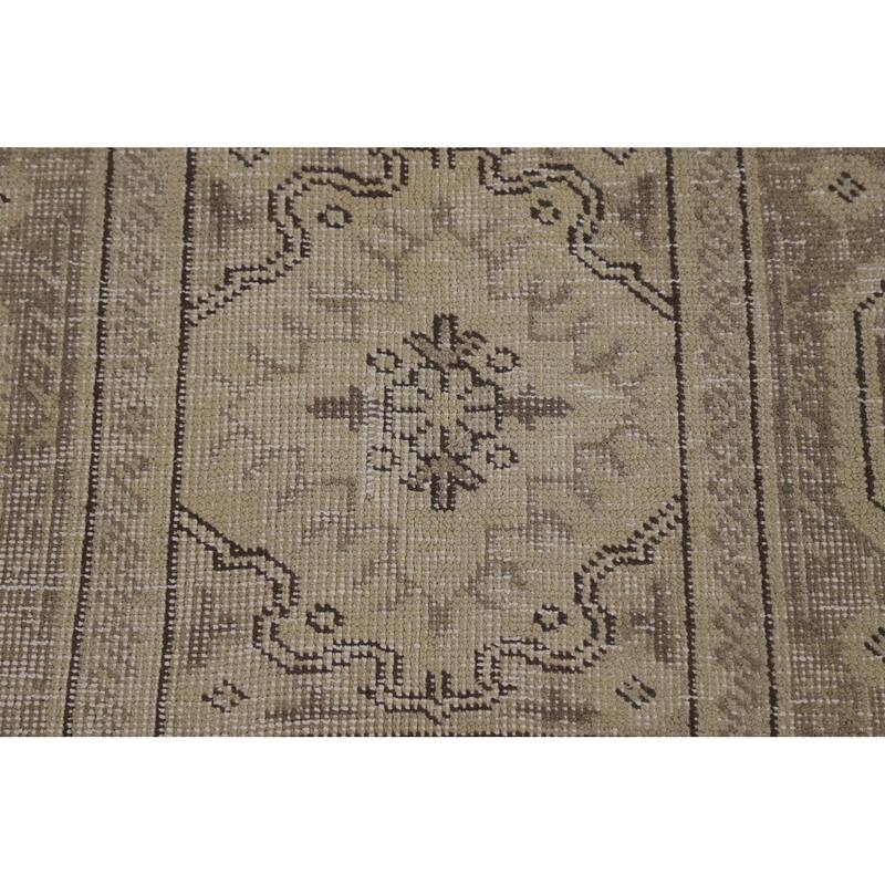 Geometric Beige Tabriz Persian Vintage Rug Handmade Wool Carpet - 8'11" x 11'5"