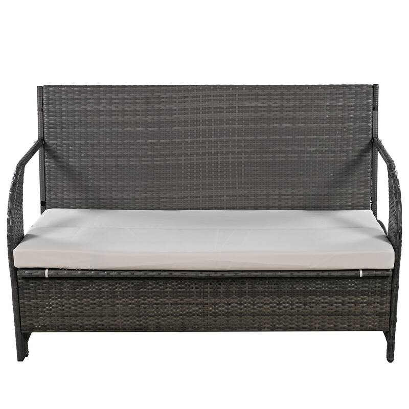Outdoor Convertible Rattan Loveseat Conversation Sofa Set with Dining Function