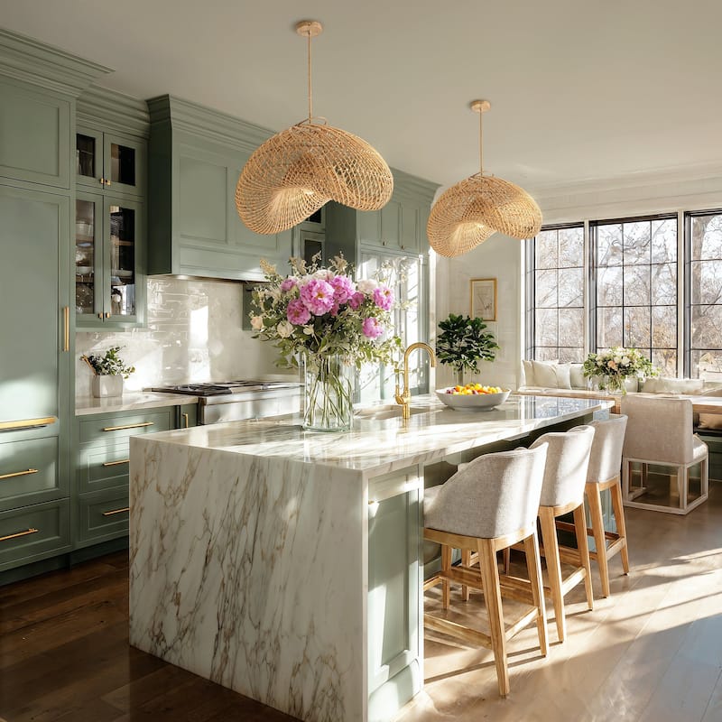 Sepherina Rattan Pendant Light Natural Large Sculptural Handwoven Light Fixture For Modern, Transitional, Farmhouse Room Décor.