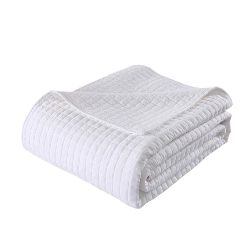 3 Pcs White Cotton Quilt Set Lightweight Bedspread Set Check