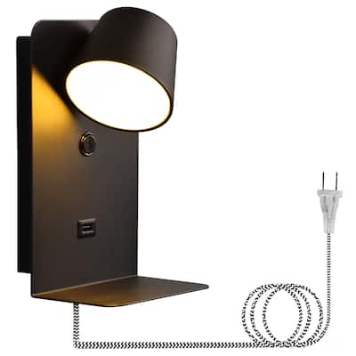 Modern Reading LED Wall Lamp with USB Charging Port Case - Indoor Wall Sconces Adjustable with Shelves for Living Room