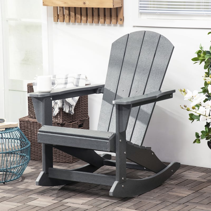 Outsunny Outdoor Rocking Chair, HDPE Adirondack Style Rocker Chair for Porch, Garden, Patio, Light Gray - Light Gray