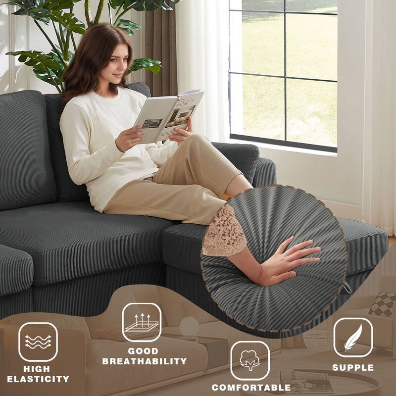 101"Corduroy 3 Piece Living Room Set Including 4 Seater Sofa ,Storage Ottoman and Chair