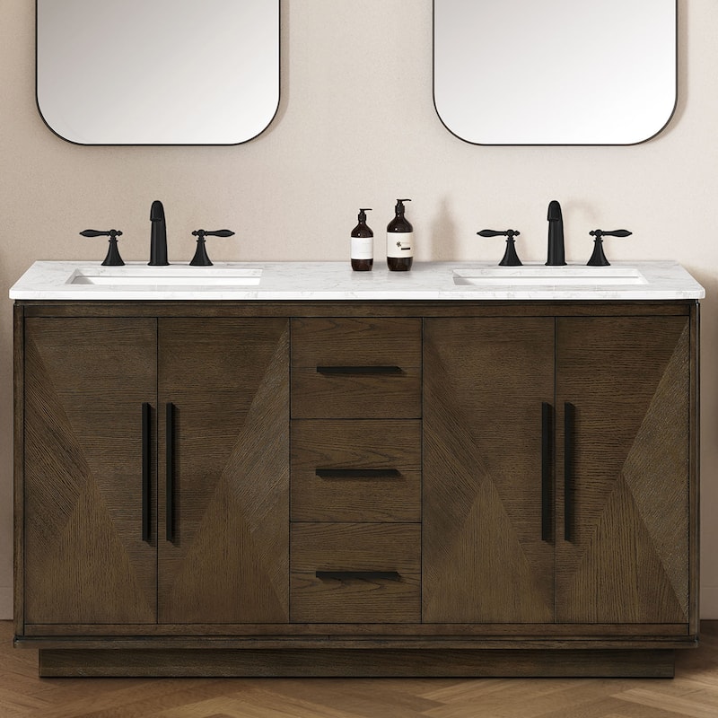 OVE Hale Aged Oak Bathroom Vanity with Engineered Marble Top - Aged Sweet Oak - 60"