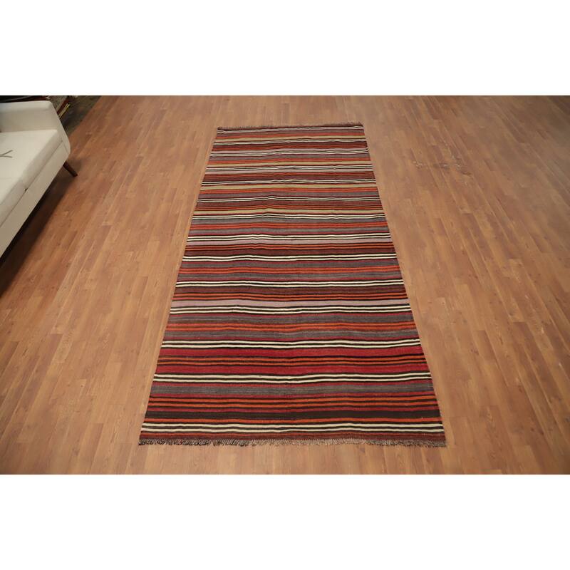 Hand Woven Oriental 100% Wool Carpet Southwestern Geometric Multi-Colored Kilim Area Rug - 10' 2'' X 4' 8''