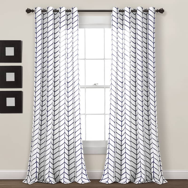 Lush Decor Calia Chevron Geo Window Curtain Panel Pair - 84" x 52" - Navy - 84 Inches