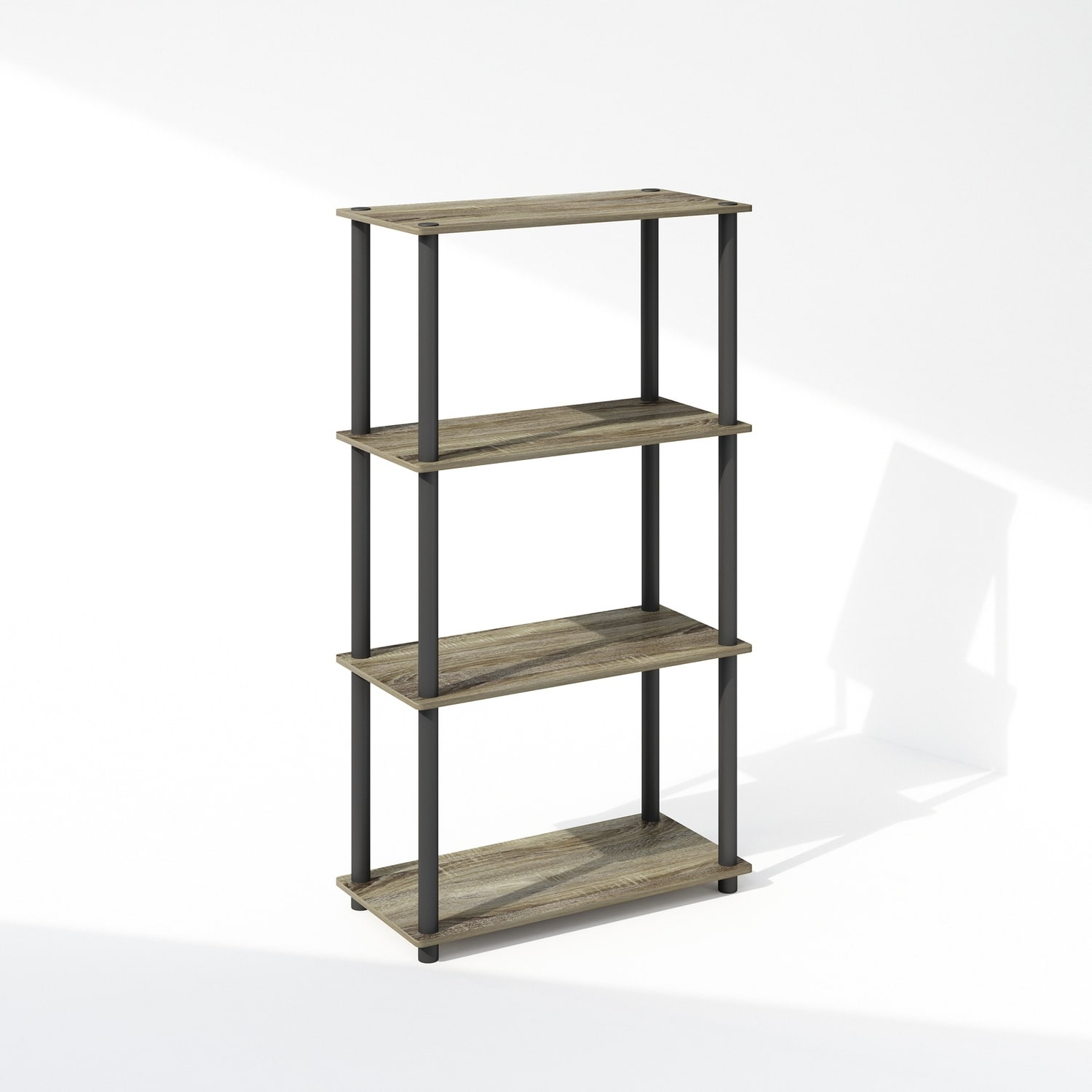 43.25 in. Tall French Oak/Black Wood 4-Shelf Bookcase