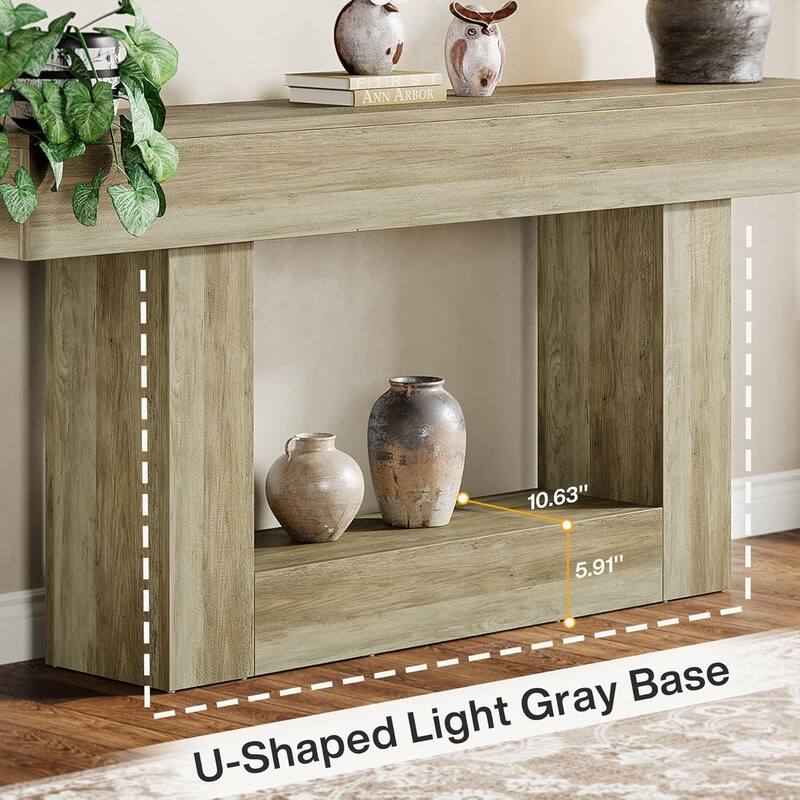 Farmhouse 2 Tiers Console Table Entryway Table with U-Shaped Base