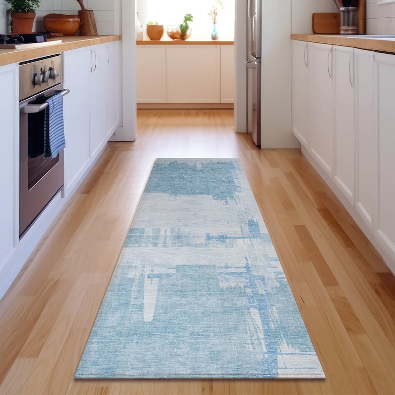 Premium Washable Super Soft Abstract Contemporary Mayfield Rug - Sky - 2' 3" x 7' 6" - Runner