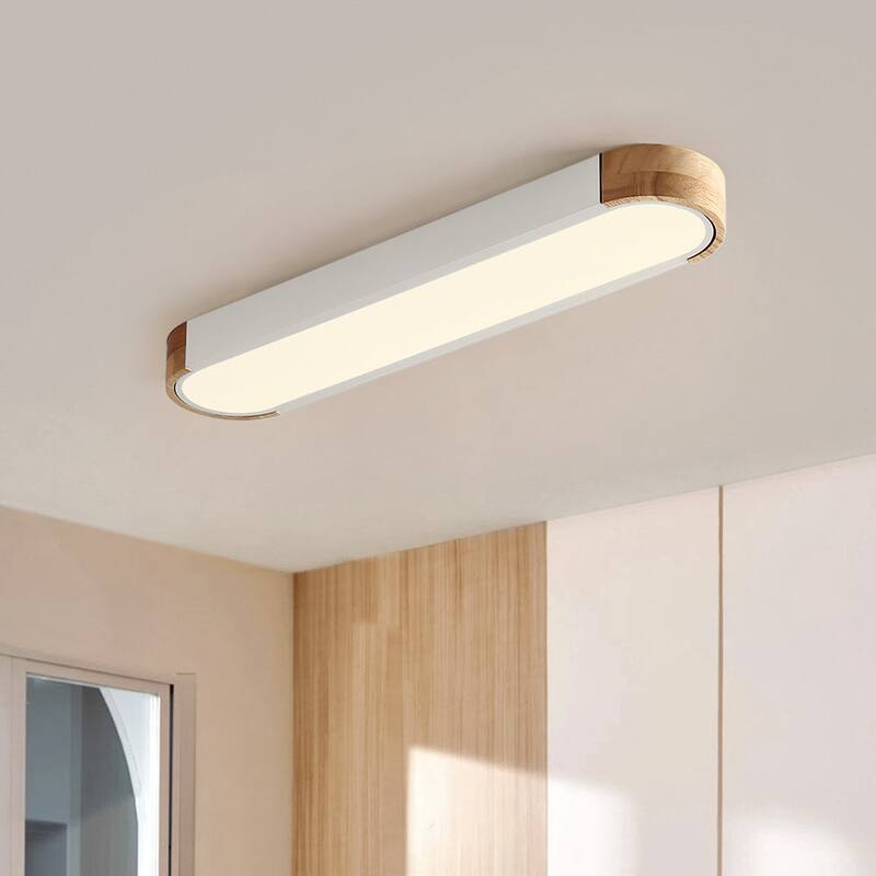 Farmhouse Wood Long Oval Dimmable LED Flush Mount - 37" 3000k/6000k - White/3000K