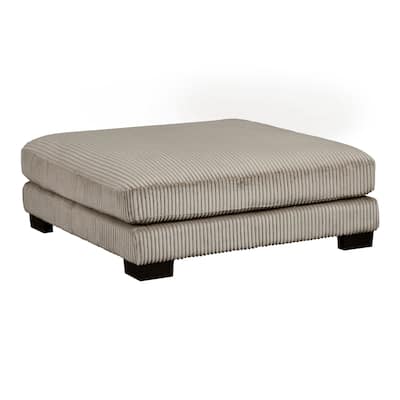 Rix Modern Ottoman, Taupe Gray Corduroy, 45 Inch Square, Black Feet
