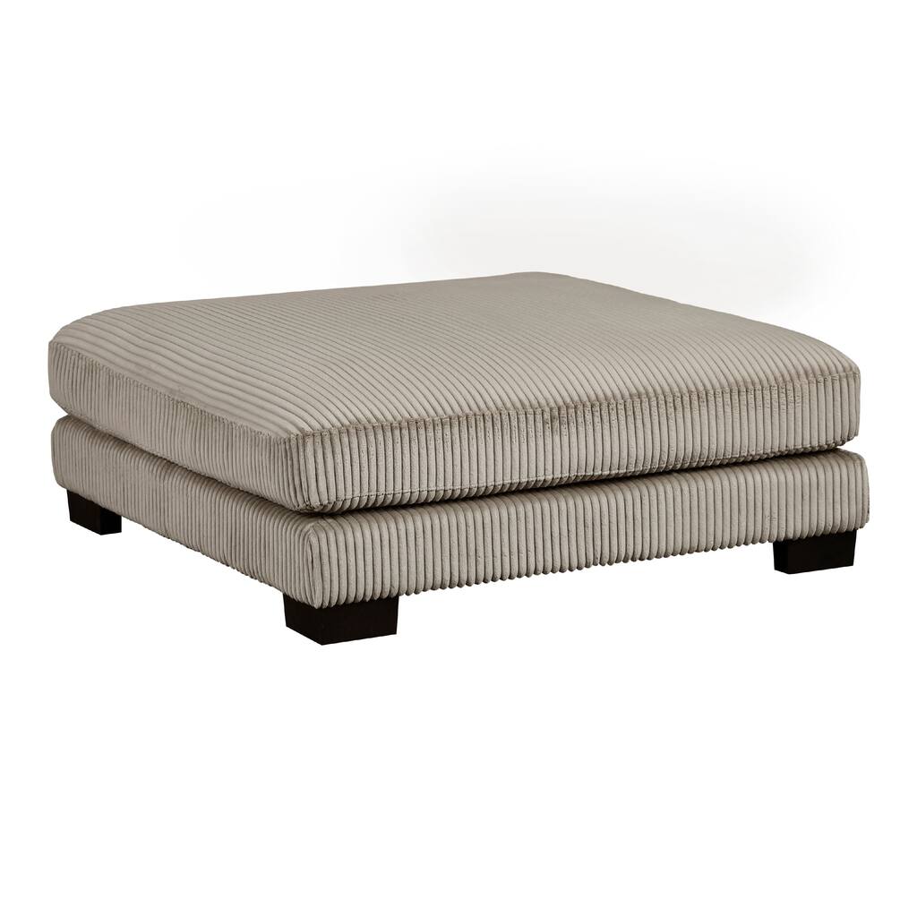 Rix Modern Ottoman, Taupe Gray Corduroy, 45 Inch Square, Black Feet