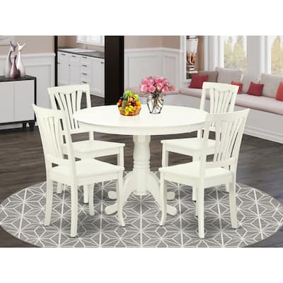 Round Dining Set - 5 Piece Kitchen Table with 4 Chairs - Linen White Finish