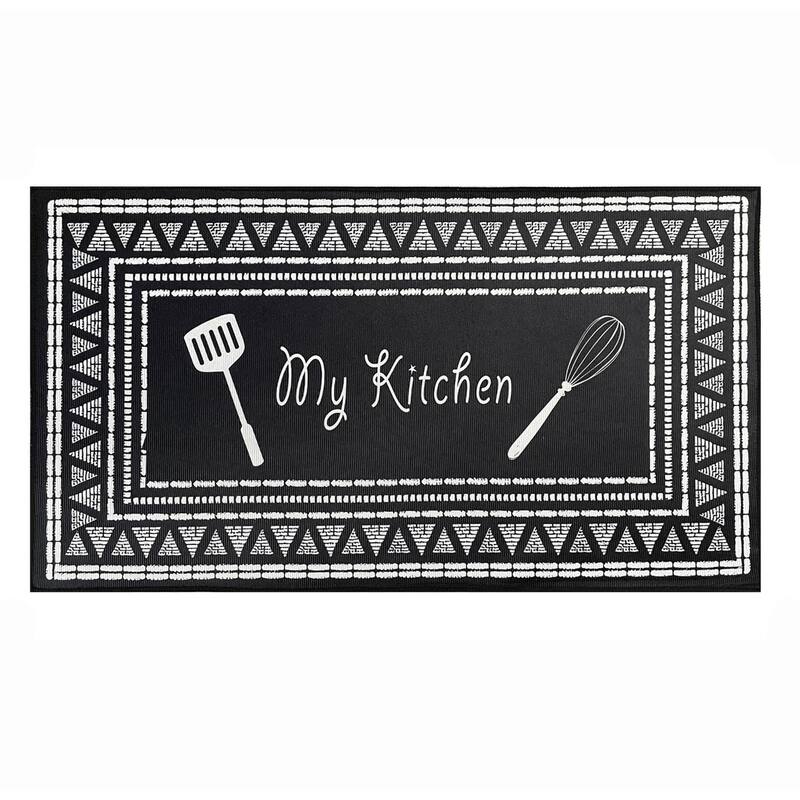28" x 17" - Black White Modern Non-Slip Washable Low Pile Kitchen Mat - 28" x 17"