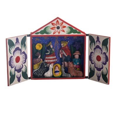 Novica Handmade Night In Bethlehem Wood And Ceramic Nativity Retablo