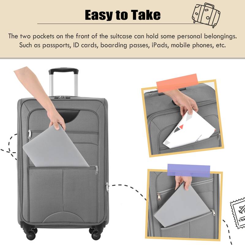 3 Piece ABS Softside Expandable Upright Spinner Luggage with TSA Lock and Duffel Bag