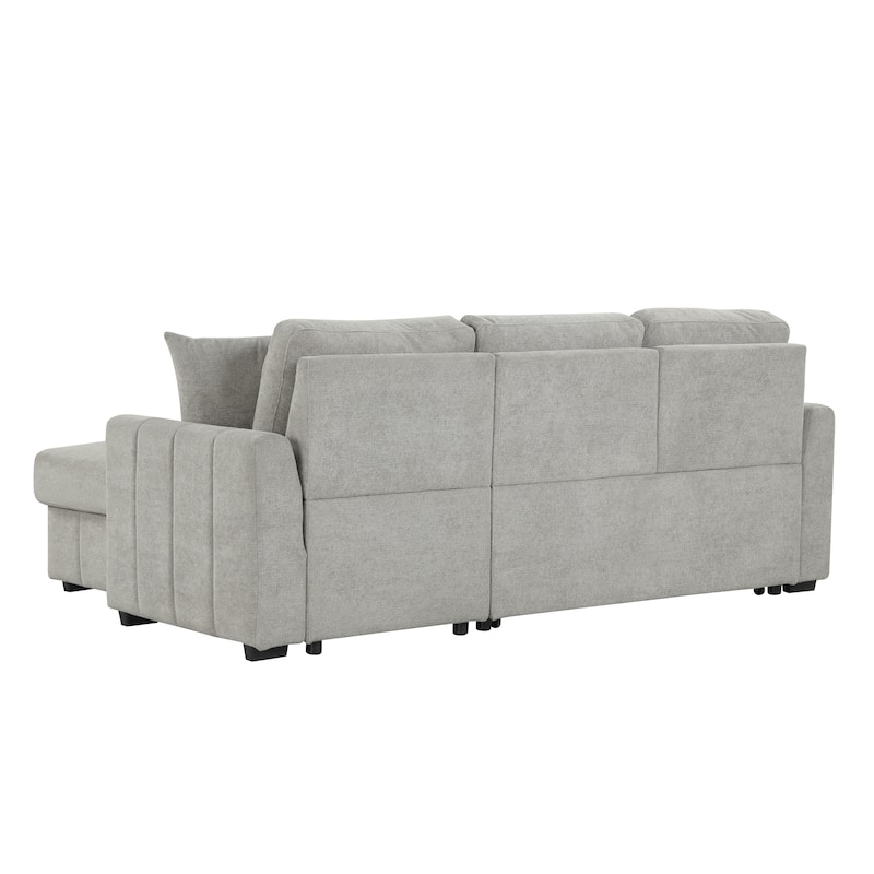 L-Shaped Convertible Sleeper Sectional Sofa with Reversible Storage Chaise and Drop-Down Console with Dual Cup Holders