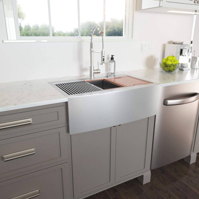 33" x 22" Farmhouse Single Bowl Ledge Workstation Kitchen Sink