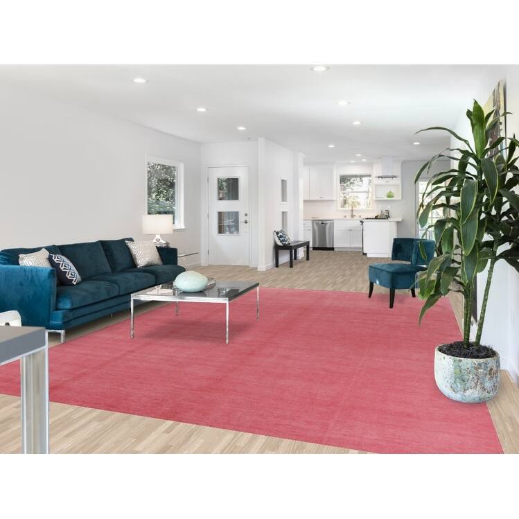 Hand Knotted Oriental 100% Wool Carpet Modern Solid Pink Gabbeh Area Rug - 12' 2'' X 9' 0''
