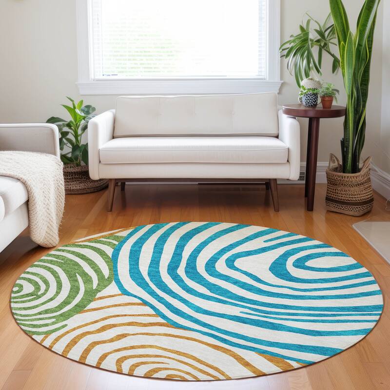 Premium Washable Super Soft Modern Mesmerize Mayfield Rug - White - 8' x 8' - Round