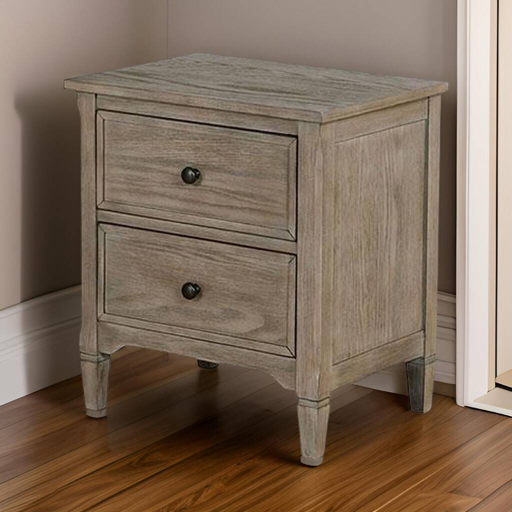 2 Drawer Wooden Nightstand with Round Knobs, Gray