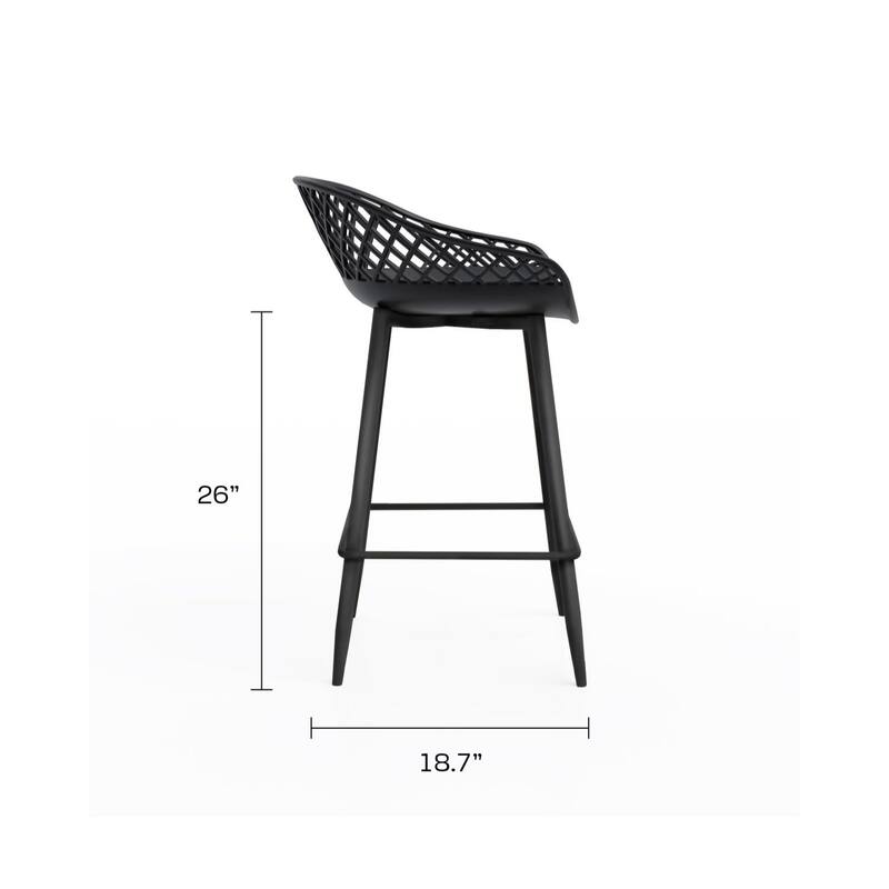 Jamesdar Kurv Mid-Century Modern Low-Back Counter Stool, Set of 2, Indoor/Outdoor - Set of 2