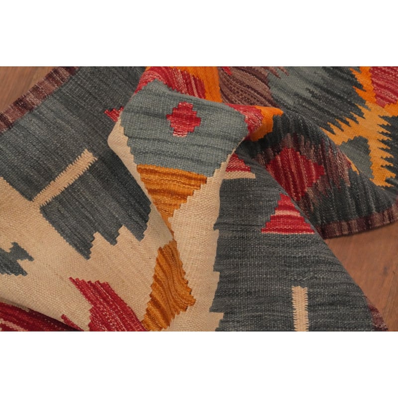 Hand Woven Oriental 100% Wool Carpet Southwestern Tribal Multi-Colored Kilim Runner Rug - 8' 0'' X 2' 0''