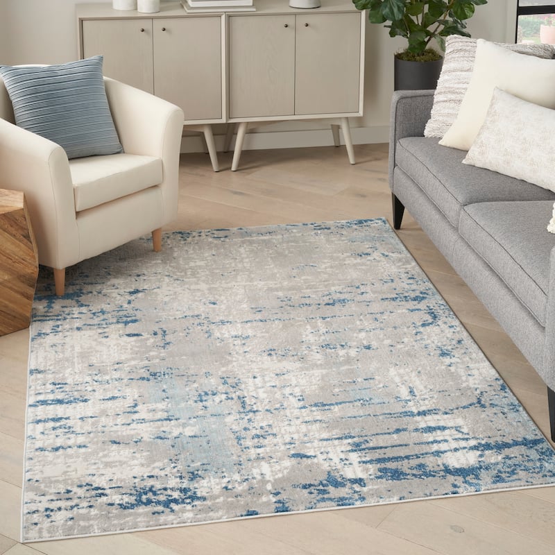 Nourison Concerto Modern Abstract Distressed Area Rug - 5'3" x 7'3" - Grey/Blue/Ivory
