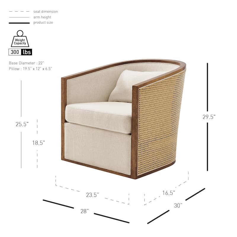 NPD Furniture Marilyn Linen Swivel Accent Arm Chair with Rattan