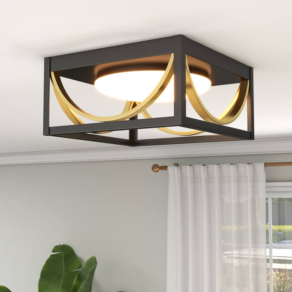 1-Light 28W LED Matte Black Ceiling Light - 11.8"x11.8"x5.5"