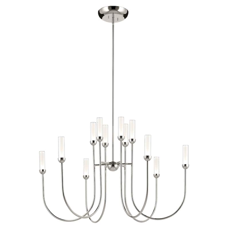 Moraine 40 Inch LED 12 Light 2-Tier Chandelier in Polished Nickel