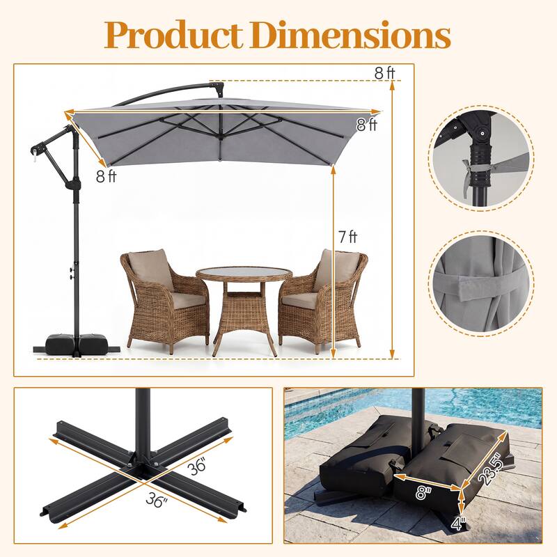 Gymax 8 x 8 FT Offset Cantilever Patio UmbrellaSquare Hanging Outdoor