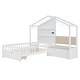 preview thumbnail 8 of 16, Twin Size House Bed with Upholstered Sofa, Charging Station, Wireless Charging, Shelves, 2-Drawers, Space-Saving Design, White