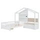 preview thumbnail 8 of 18, Versatility Twin Size House Bed with Upholstered Sofa, Wood Guardrail Bed with Shelves and Two Drawers, Charging Station Design