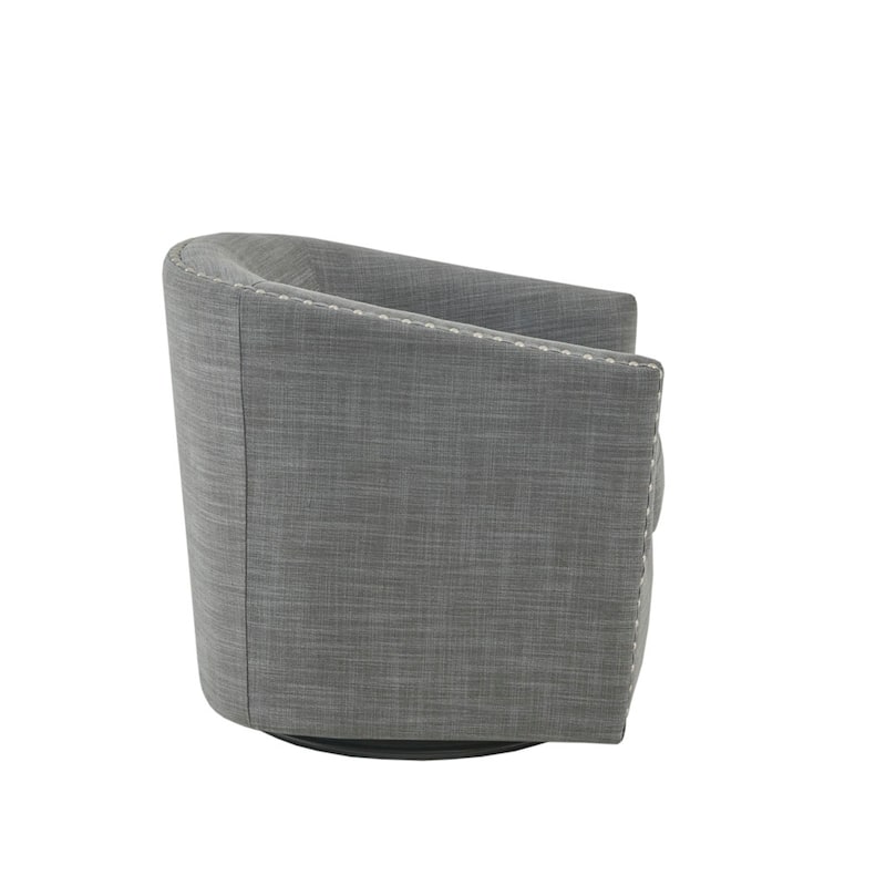 Swivel Nail Accent Chair, Barrel Swivel chair, Black Metal Base