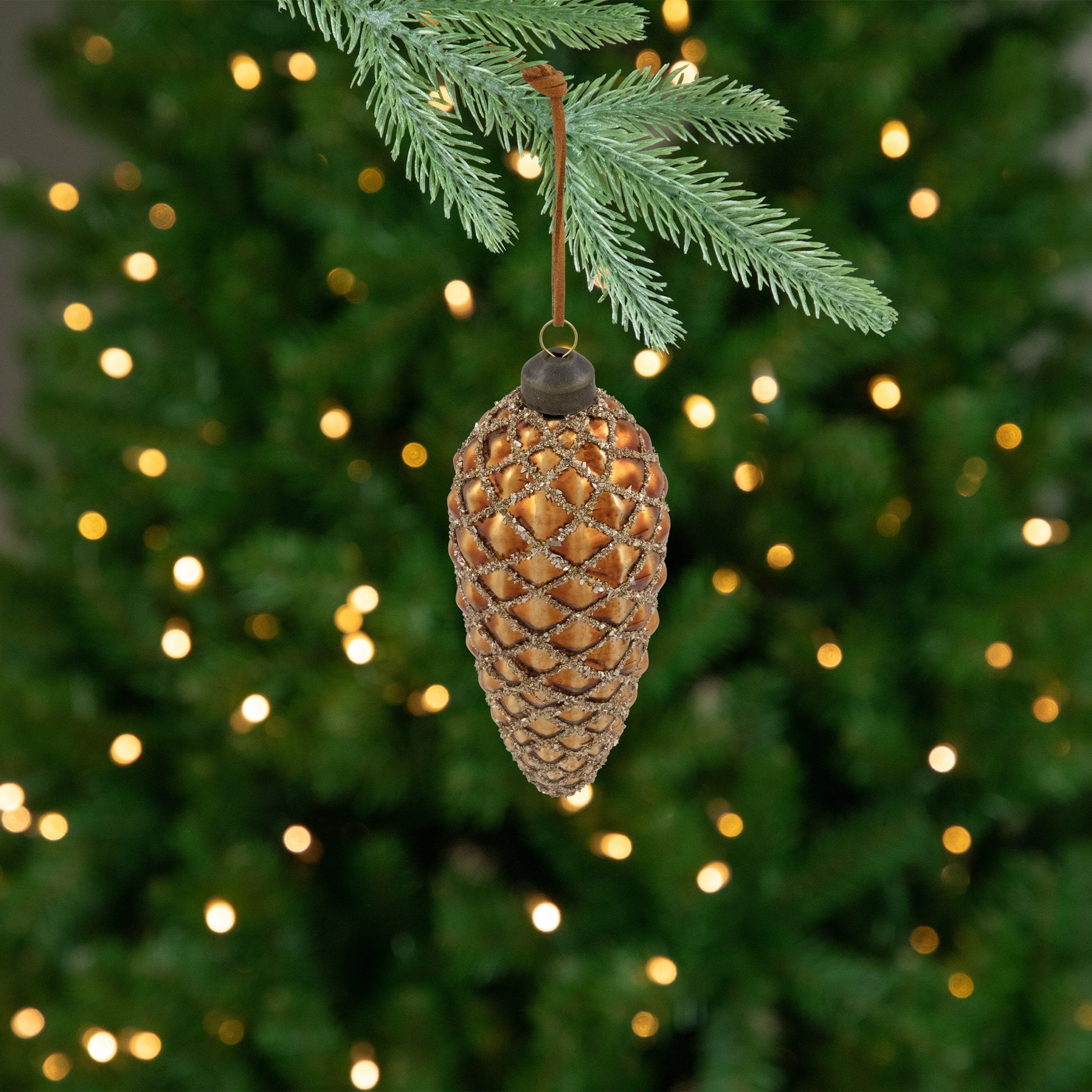 Glittered Pine Cone Glass Christmas Ornaments - 5" - Brown - Set of 4