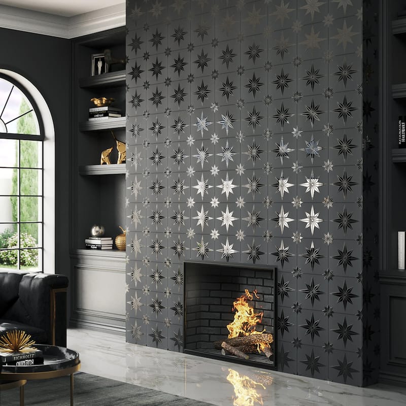 Merola Tile Stella Lustre Midnight 9-3/4" x 9-3/4" Porcelain Wall Tile - Case (16 Tiles)